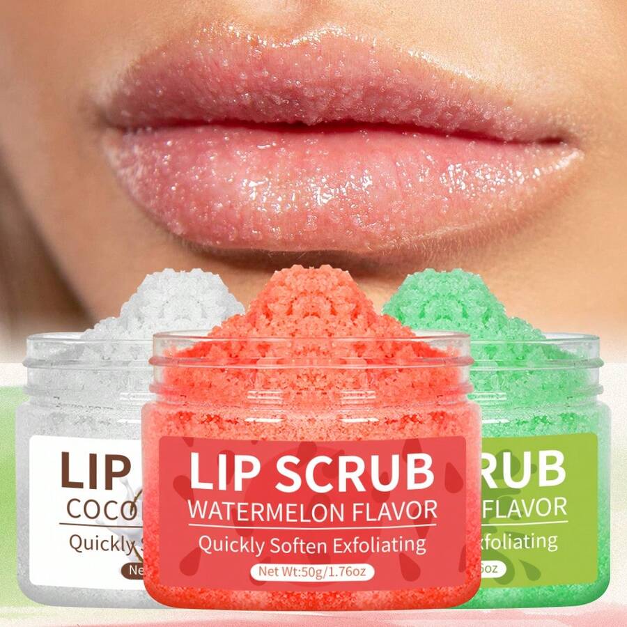 Hllozzi 50g/1.76oz Lip Scrub, 3 Varian Rasa, Cocok untuk Perawatan Harian, Melembapkan, Mengelupas, dan Penggunaan Malam Hari. Cocok untuk Semua Jenis Kulit. Lip Balm Portabel, Hadiah yang Bagus untuk Keluarga.