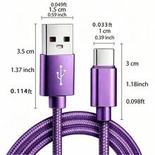 3入 USB Type C 快充數據線，兼容 Android 手機（3.3ft/6.6ft/9.9ft 尼龍編織），USB-A 轉 USB-C 充電線，適用於 及其他 Android 手機與設備，適合旅行/車內環境手機配件，紫色 - 紫+紅+藍 - 查看 7