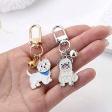 1/2pcs Enamel Dog Keychain With Bell & Swivel Clasp, 2 Styles, Cute Bag Charm For Keys, Handbags, Backpacks And Pet Lover Gifts - Black and White - View 4