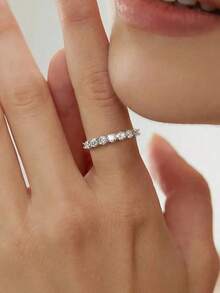 CENLEAR 1pc Moissanite Engagement Wedding Ring S925 Sterling Silver Diamond Tester Passed Eternal Promise Style Luxury Jewelry Gift - Silver (0.1ct*7) - View 5