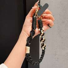 Color Block Braided Phone Wrist Strap, Handmade Rope Lanyard With Patch Tab Connector, Portable Short Wrist Chain For Cell Phone Case - Multicolor - View 10