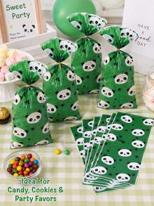 50/100pcs Green Panda Print OPP Treat Bags With Gold Twist Ties, Cute Cartoon Animal And Star Pattern Candy Snack Gift Packaging Bags, Clear Party Favor Pouches For Birthday Celebrations, Panda Theme Dessert Tables, Bakery Packaging, Reusable Bags - Multicolor - View 4