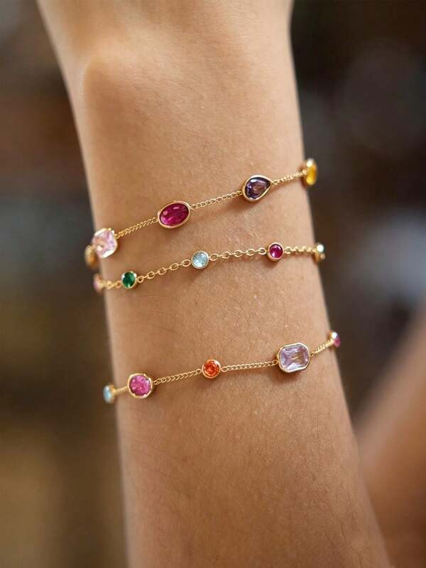 S SHOPBOHO 1 pièce Bracelet fin élégant de rêve féerique en acier inoxydable avec zircone colorée pour le port quotidien et en cadeau