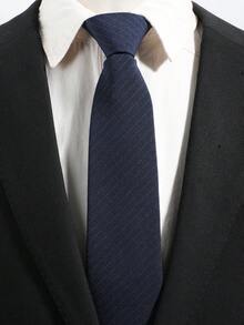 1PC Fashion Casual Minimalist Versatile Men's Diagonal Striped Pattern Self-Tie Necktie Suitable For Daily Commute Business Party Banquet Matching - Dark Blue - View 2