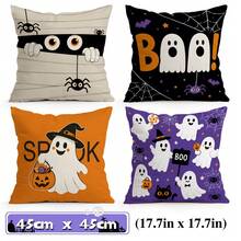 4pcs Cartoon Fun Halloween Pattern Single-Sided Printed Pillow Covers/Cushion Covers, Multi-Scene Atmosphere Decoration Pillow Covers Suitable For Living Room Sofa Bedroom, Without Pillow Insert, 40x40cm/45x45cm/50x50cm - Multicolor - View 12