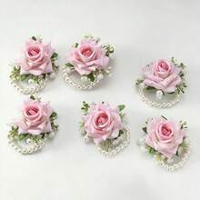 Elegant Burgundy Rose Wrist Corsage With Pearl Accents, Bridal Jewelry And Wedding Accessory, Suitable For Prom And Party - Multicolor - View 7