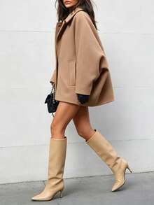 Vuslat Women's Autumn/Winter Elegant Camel Short Overcoat, Loose Batwing Sleeve Wool Jacket, Suitable For Daily Commute, Street Style, Store Visit, Christmas - Camel - View 7