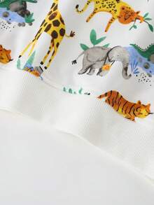 Young Girl Round Neck Long Sleeve Sweatshirt All-Over Print Wild Animals Giraffe Elephant Tiger Loose Casual Pullover Sweatshirt For Toddlers And Young Children - White - View 7