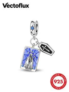 Vectoflux 1pc S925 Sterling Silver Grim Reaper Upright Pendant, Suitable For Handmade Bracelet, Necklace, Keychain, DIY Pendant, Women's Gift, Suitable For Birthday, Party, Holiday - PAC1821 - View 1
