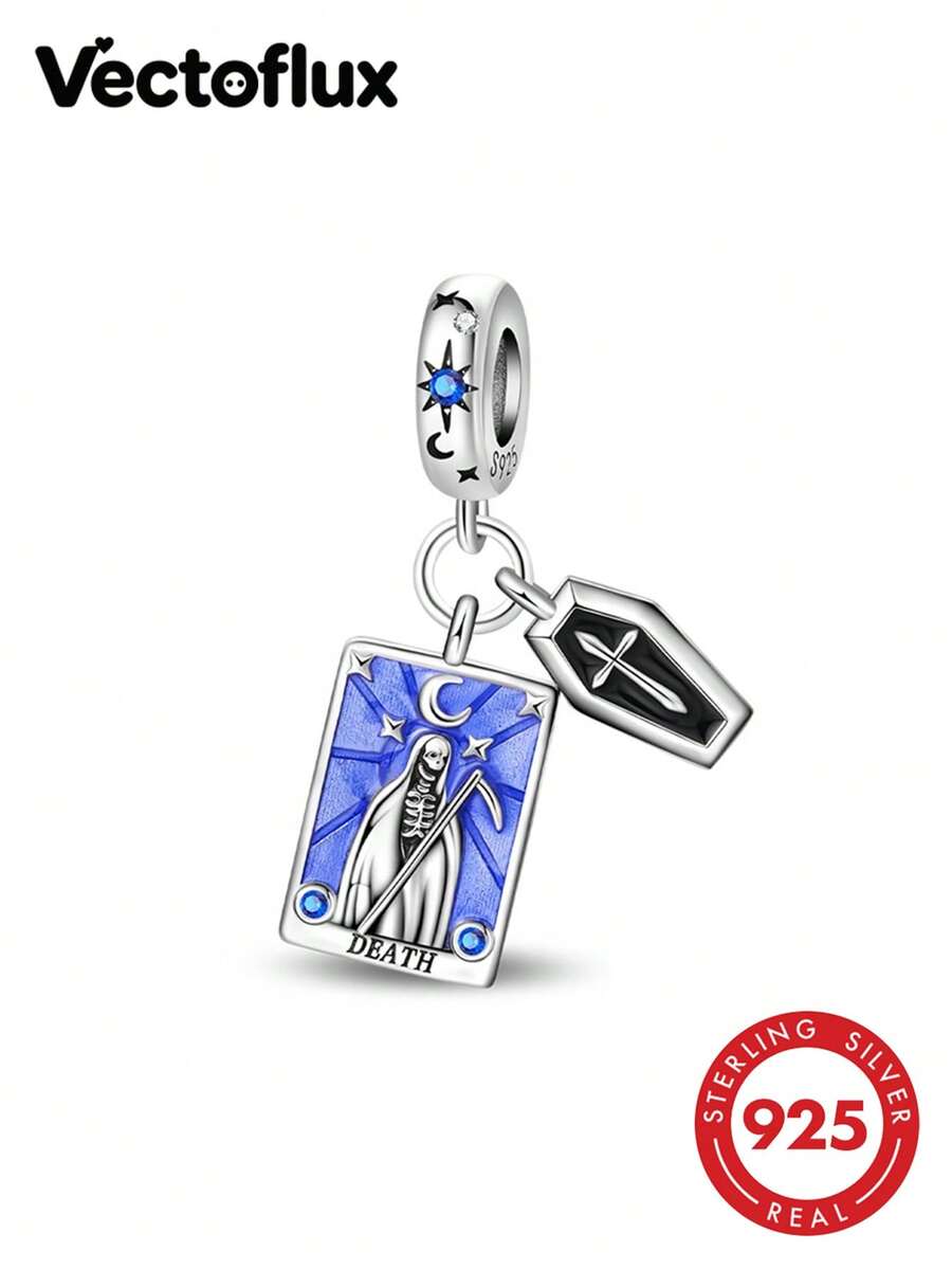 Vectoflux 1pc S925 Sterling Silver Grim Reaper Upright Pendant, Suitable For Handmade Bracelet, Necklace, Keychain, DIY Pendant, Women's Gift, Suitable For Birthday, Party, Holiday - PAC1821 - View 1