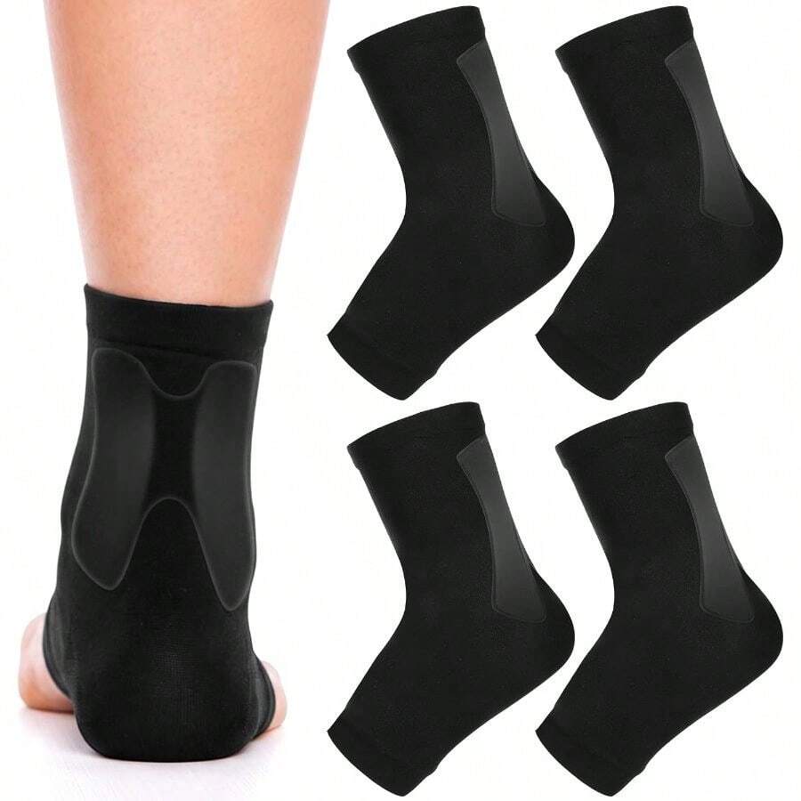 2 Pairs Padded Skate Socks Skating Socks Lace Bite Gel Pads Ankle Malleolar Sleeves Guards Front Foot Shin Achilles Tendon Heel - Black + Achilles - View 1