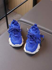 1 Pair Spring/Autumn Boys' Shoes, Colorful Girls' Sports Shoes, Soft Sole Chunky Sneakers - Blue - View 4