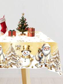 1件裝 220x130cm 聖誕快樂雪花與聖誕老人圖案一次性桌布 2026新年假期派對用品 居家聖誕裝飾 - 彩色 - 查看 4