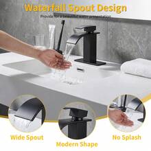 FEELSO Matte Black Waterfall Bathroom Faucet - Single Handle Mixer Tap For 1/3 Hole Sinks | Includes Deck Plate, Pop-Up Drain & Supply Hoses | Modern Vessel Vanity Set - Waterfall Bathroom Faucet - View 5