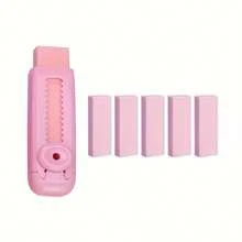 6pcs/Set: 1 Main Eraser + 5 Replacement Refills, Minimalist Candy Color Retractable Eraser, No Residue, No Crumbs - Multicolor - View 10