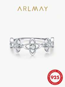 1pc 925 Sterling Silver Cute Four-Leaf Clover Flowers Rings For Women Fashionable Daily Accessories Party Birthday Gift - Silver - View 1