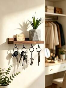 Floating Wooden Frame With Hooks | Handmade Entryway Storage Rack Suitable For Living Room Kitchen Hallway Wall-Mounted Storage Rack Display Shelf Organizer Decorative Storage Rack - View 4