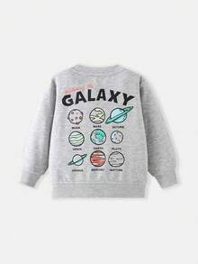 Kids Round Neck Long Sleeve Sweatshirt With Earth Planet English Print, Loose Casual Pullover Sweatshirt For Toddlers And Young Children - Grey - View 3