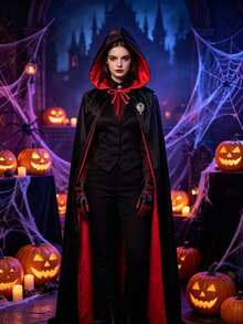 Hooded Double-Sided Black And Red Cloak, Double-Sided Vampire Cloak, Halloween Death Wizard Cosplay Costume Props. - Multicolor - View 8