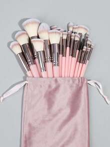 10pcs Professional Makeup Brush Set With Velvet Storage Bag, Soft Bristles, Easy To Carry, Includes Foundation Brush, Eyeshadow Brush, Blending Brush, Eyebrow Brush, Suitable For Travel Makeup Use, Set Contains Multiple Makeup Brushes - Pink - View 7