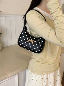 Fashion Polka Dot Underarm Bag For Girl, New Gentle Bow Crescent Moon Small Bag, Versatile Commute Shoulder Handbag, Suitable For Daily Use - A - View 6