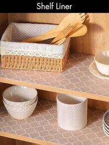 1 Roll Thick Printing Non-Slip Shelf Liner, Non Adhesive Drawer Liner, Waterproof Non-Slip EVA Cabinet Mat, Washable Easy To Cut Fridge Liner For Kitchen Cupboard Pantry Storage - Lantern Pattern - View 2