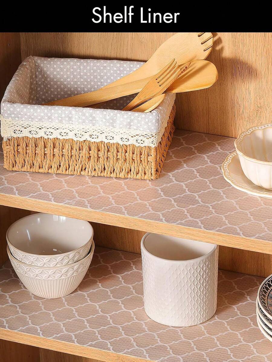 1 Roll Thick Printing Non-Slip Shelf Liner, Non Adhesive Drawer Liner, Waterproof Non-Slip EVA Cabinet Mat, Washable Easy To Cut Fridge Liner For Kitchen Cupboard Pantry Storage - Lantern Pattern - View 1