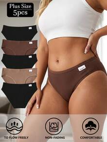5pcs Plus Size Women's Cotton Panties: Comfortable Ribbed Panties, Ribbed Texture, Soft Fabric, Lightweight Design - Multicolor - View 5