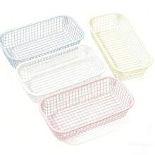 Cream Color Ins Style Rectangular Metal Mesh Storage Basket, Multiple Colors And Sizes Available, Hollow Breathable Sturdy And Durable, Desktop Stationery And Miscellaneous Items Organizer, Student Dorm, Office, Vanity Multi-Functional Storage Box - Multicolor - View 1
