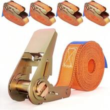 Four Lashing Ratchet Straps With 4 M Length. Reinforced Double Seam Construction, Resistant To Changing Outdoor Conditions, For Fastening Goods On Vehicles And Warehouse Areas. - 4pcs - View 7
