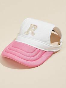 1pc R-Logo Coffee, Pink, White Colorblock Teddy Dog Baseball Cap, Casual Sun Visor Baseball Cap - Multicolor - View 7