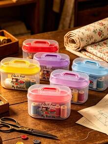Handicraft And Sewing Tool Storage. Craft Storage Container Sewing Supplies Storage Rack Double-Wall Bucket Rotating Handle Gift Box Portable Basic Sewing Repair Kit. Sewing Tool Bag Tool Box, Sewing Box Needle Thread Tape Measure Scissors Thimble Tool Bag Tool, Suitable For Children, Adults, Travel, Home Repair (Pink). - Pink - View 7