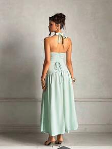 Summer Dress, Green-Toned Neckline High Slit Party Dress For Ladies, Elegant Dress. Suitable For Dates, Parties, Travels, Beaches And Other Occasions. - Green - View 6