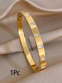 1Pc/Set Luxury Elegant Floral Geometry Diamond Stainless Steel Bangle Bracelet For Women,Party,Daily,Christmas,Birthday Gift/Wedding/Halloween - Multicolor - View 11