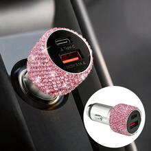 1件裝雙USB車用充電器，亮面手工水鑽水晶鑽石人造車飾，5V快充適配器，通用Android/手機，適合男女的完美節日/生日禮物 - 彩色 - 查看 60