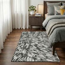 Latte&Fog Alfombras de 153 x 215 cm para Sala de Estar y Dormitorio,Moderna Abstracta Lavable, de Pelo bajo Antideslizante Estilo Boho para Sala de Estar, Oficina, Dormitorio(Negro 5x7ft) - Gris Oscuro - Ver 2