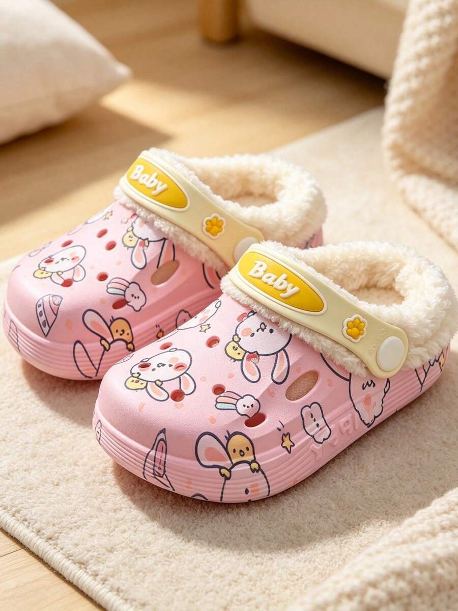 New Cartoon Dinosaur & Rabbit Decor Home Slippers, Suitable For Boys & Girls Daily Indoor Wear, Soft & Warm Lining - Baby Pink - View 1