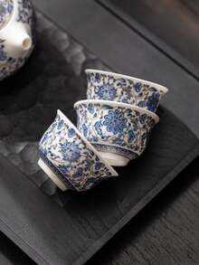 1pc/2pcs Blue And White Porcelain Ceramic Tea Cup, Tea Tasting Cup With Lotus Vine Pattern, High-End Ceramic Tea Cup, Lightweight Luxury Personal Tea Cup, Water Cup, Gift Cup, Suitable For Home, Gift, Party - Multicolor - View 9