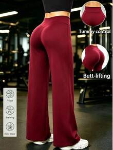 3pcs/Set Women's Yoga Pants Casual Sports Straight Leg High Waist Slimming Tummy Control Dance Wide Leg Long Pants - Multicolor - View 4