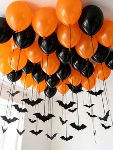 43pcs/Set Halloween Ceiling Decoration Set, Includes Orange & Black Latex Balloons, Bat Stickers, Birthday, Holiday, Costume Party, Bachelor Party - Multicolor - View 3