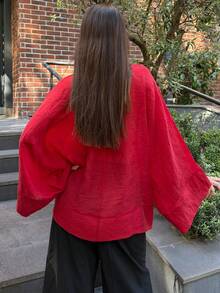New Fashion Elegant Solid Color Women's Vintage Shirt Home Wear All Season Top Red - Red - View 10