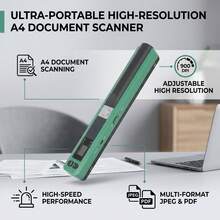 Portable Scanner For A4 Documents, Photos, Images, Receipts, JPG/PDF, 300/600/900dpi Resolution - Green - View 6