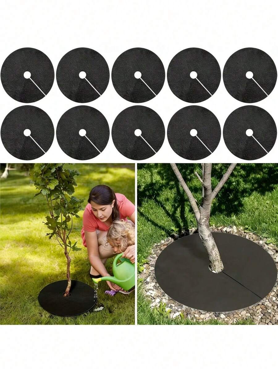 5pcs Thick Breathable Non-Woven Isolation Fabric, Multi-Size No Cutting Needed, Reusable Round Tree Planting Mat, Moisture Retention & Frost Protection Lawn Cover, Suppression, Root Protection, Garden Ground Cover Mat - A - View 1