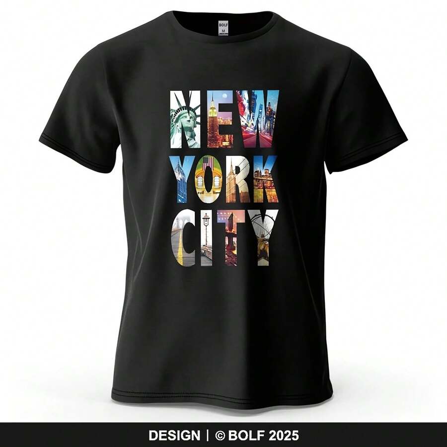 NYC Vibes bedrucktes T-Shirt für Herren, 100% Baumwolle, Oversized urbane Grafik T-Shirts für Damen, lässige T-Shirts, Streetwear. - Form - Übersicht 1