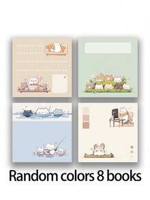 Healing Soft Cute Animal Memo Pad, 4 Warm Hand-Drawn Layout Designs Including Sofa Lounging, Party Cake, Pool Play, Home Office Scenes, Soft Cute Kitten Image With Gentle Lines - A - View 11
