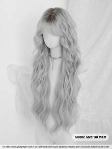 NAMM 30 Inch Light Grey Long Body Wave Wig For Women, Gorgeous Fluffy Synthetic Costume Wig WithBangs-Dark Roots Natural Synthetic Heat Resistant Fiber Hair Suitable For Fashion Girls Daily,Anime Or Costume Cosplay Decoration, Halloween - Multicolor - View 3