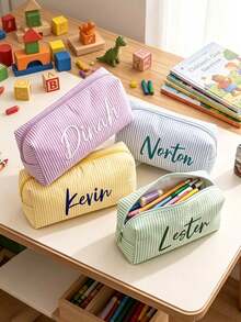 1pc Customized Bubble Fabric Stationery Bag, Jewelry Storage Bag, Embroidered Name Customizable, Fashion Flap Design, Pen Case, Makeup Bag, Coin Purse, Supports Name And Other Text Customization, Multiple Embroidery Thread Colors Available - Multicolor - View 11