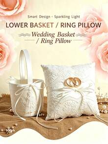 Wedding Flower Basket Ring Pillow, Large Ring Pillow - Wedding Lace Flower Basket Lace Pearl Ivory Ring Tray Wedding Party - View 2