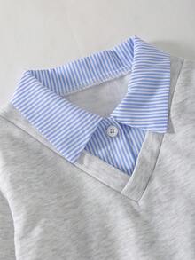 Girls' 2-Piece Set With 2 In 1 Shirt Collar Sweatshirt And Pleated Skirt, Spring/Autumn Children's Academy Style - Light Grey - View 4