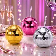2pcs/6pcs Disco Ball Cups, Beverage Cups With Straws, Silver Metallic Foil Colorful Graduation Anniversary Bachelorette Party Birthday Disco Cups, Suitable For Parties, Graduation Parties (Straws Not Included) - Multicolor - View 6